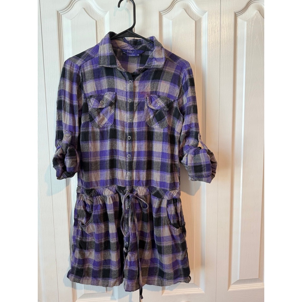 Vintage Miley Cyrus Max Azria Plaid‎ Shirt Dress Purple Black Size M Flannel Y2K